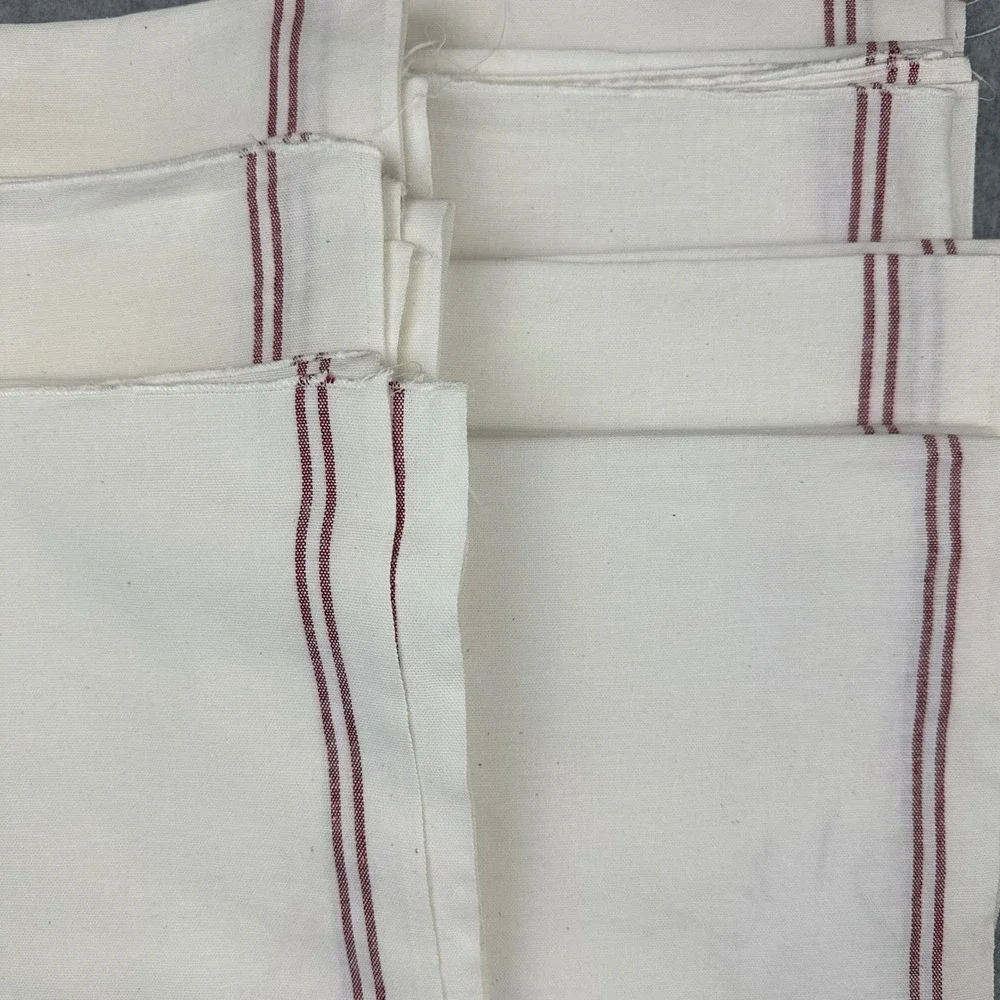 7PC Vtg Linen Farmhouse Tablecloths Bread Cloths Red Stripe 32x34 French Country